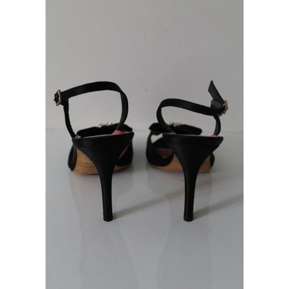 Kate Spade Bow Embellished Crystal Satin Slingback Pumps Black Size 8 - Picture 6 of 9